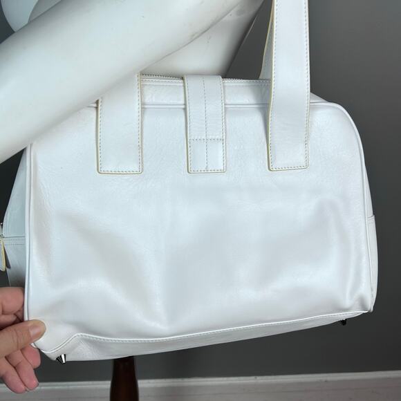 Furla top handle bag white leather buckle pockets coastal minimalist elevated - Picture 12 of 15
